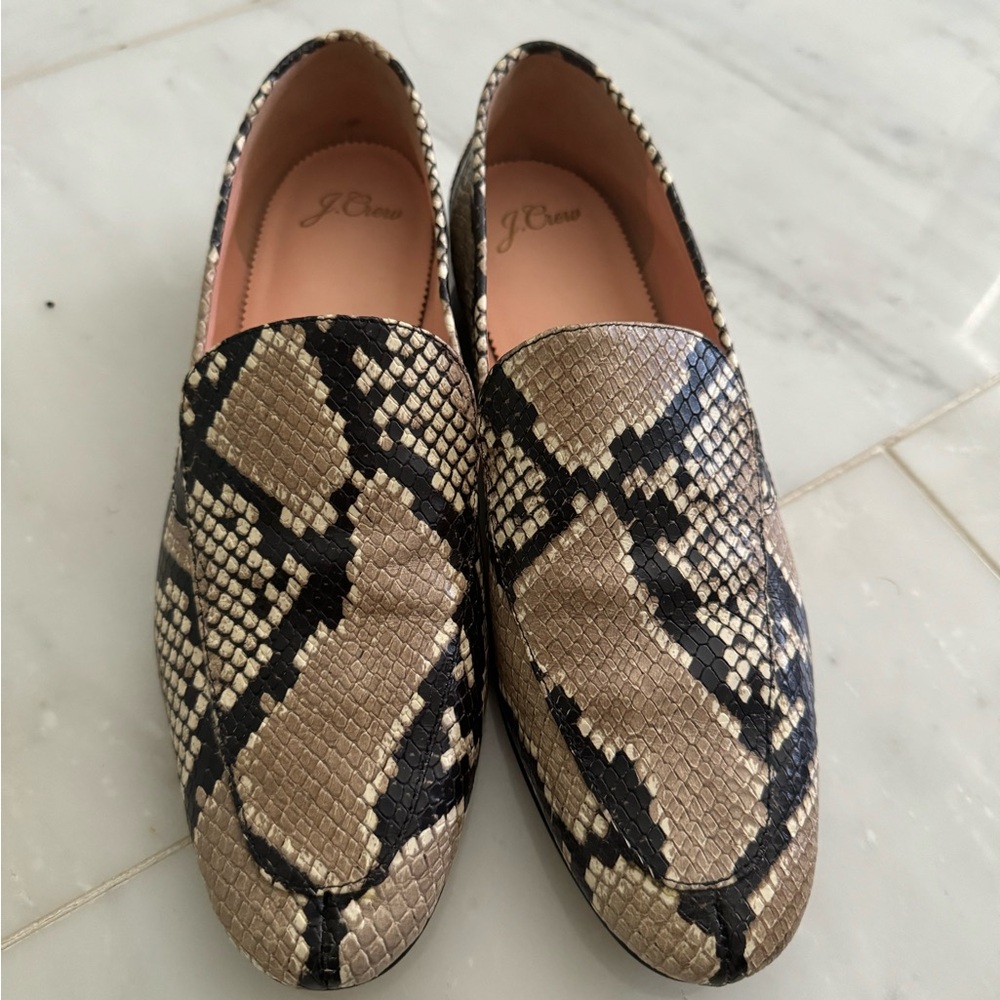 J. Crew Cecile Smoking Slippers Snake Print Embossed Leather Size 8